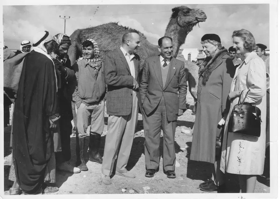 Nina and Eleanor at the Camel Market in Bersheeba, Israel with Bedoin Tribesmen